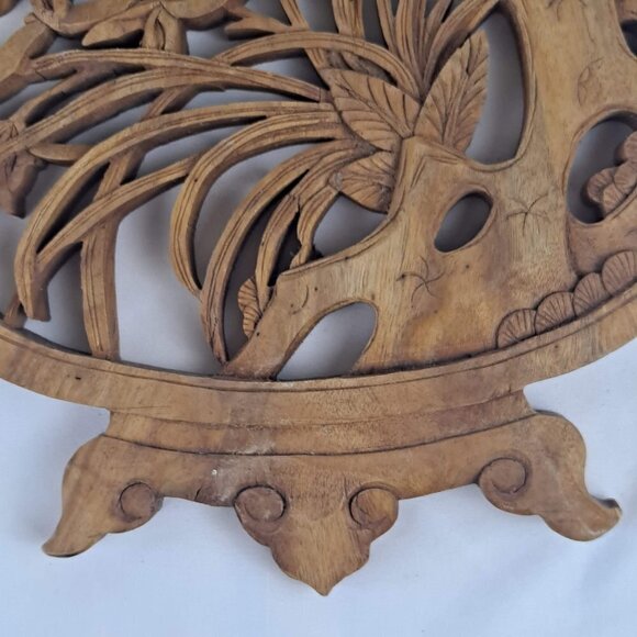 Vintage Intricately Hand Carved Wooden Decor Birds One Piece Construction - Picture 5 of 12